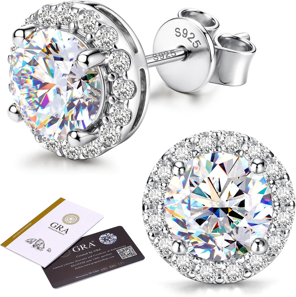 1CT VVS1 Moissanite Halo Stud Earrings 925 Sterling Silver