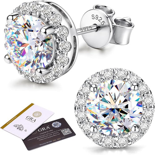 1CT VVS1 Moissanite Halo Stud Earrings 925 Sterling Silver