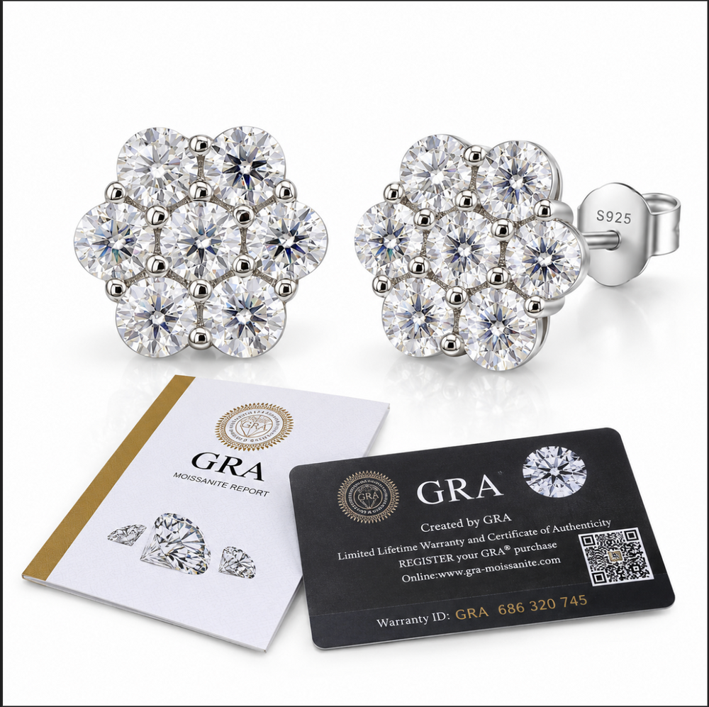 1CT Pair VVS1 Moissanite Clover Flower Earrings S925