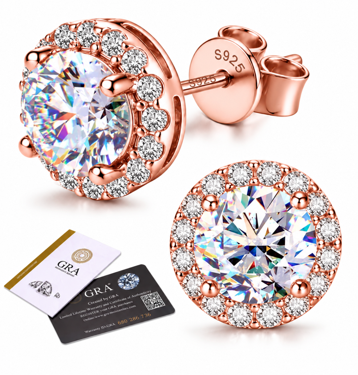 2CT Pair VVS1 Moissanite Halo Stud Earrings S925