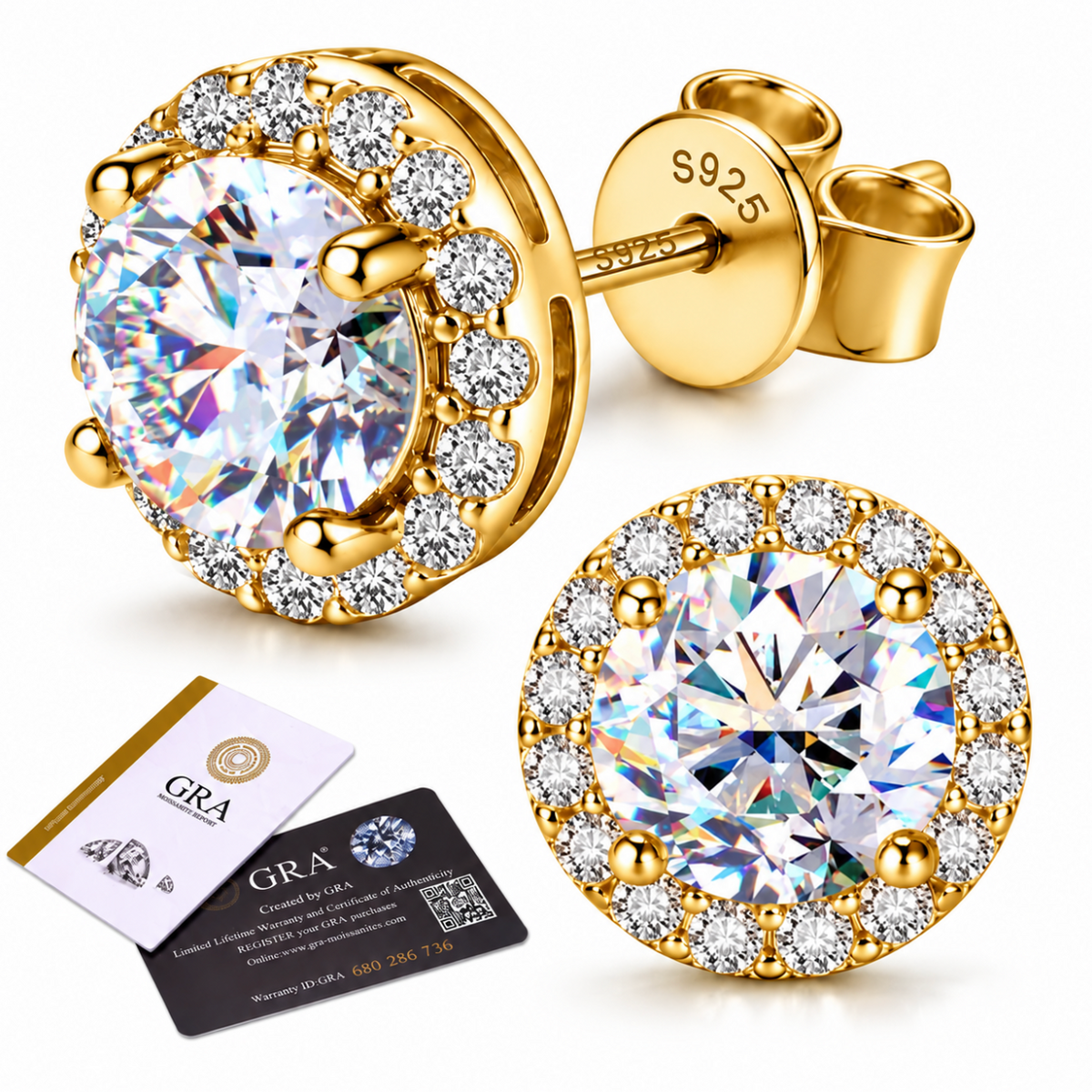 2CT Pair VVS1 Moissanite Halo Stud Earrings S925