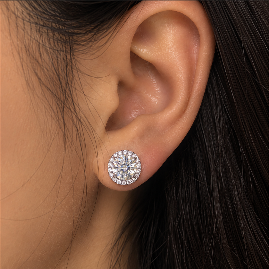 2CT Pair VVS1 Moissanite Halo Stud Earrings S925