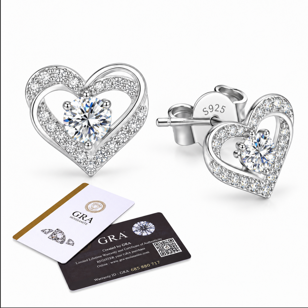 0.60CT Pair VVS1 Moissanite Twist Heart Earrings S925