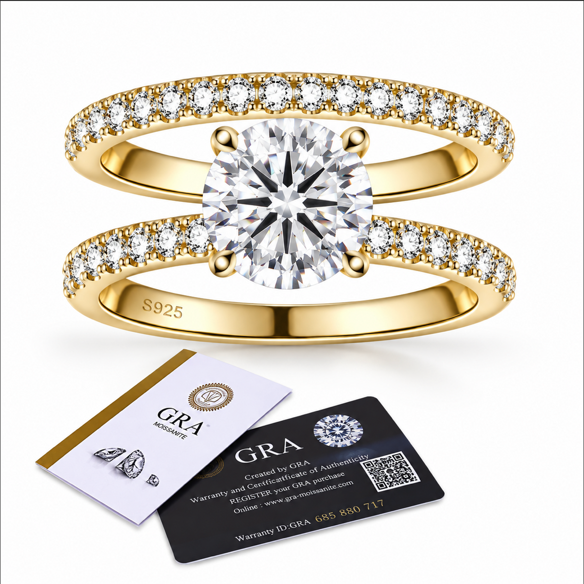 2CT Round Cut VVS1 Moissanite Ring Set Size 7 S925
