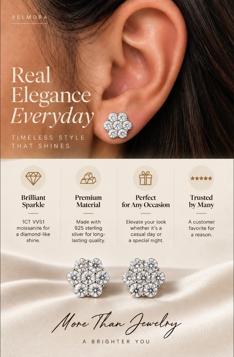 1CT Pair VVS1 Moissanite Clover Flower Earrings S925