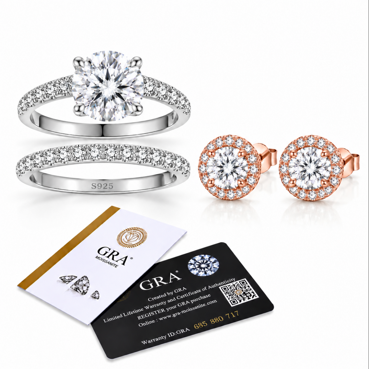 VVS1 Moissanite Matching Ring & Earring Set