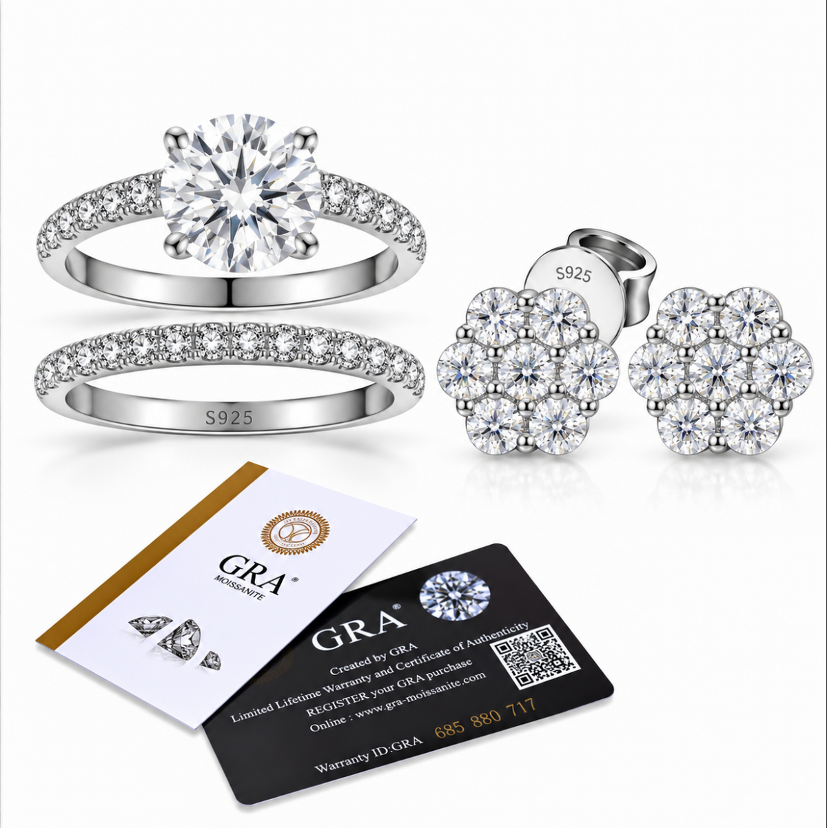 VVS1 Moissanite Matching Ring & Earring Set