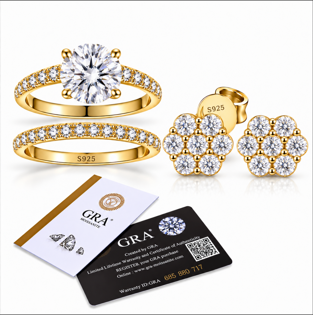 VVS1 Moissanite Matching Ring & Earring Set